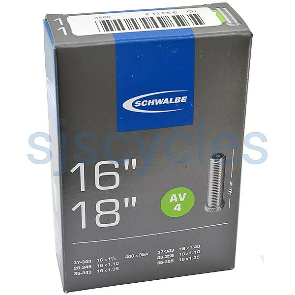 Schwalbe Tyres Schwalbe AV4 Schrader Tube - 400a/16"/18" Tyres - 37-340 28-349 To 37-349 & 28-355 To 35-355 3 Schwalbe Tyres Schwalbe AV4 Schrader Tube - 400a/16"/18" Tyres - 37-340 28-349 To 37-349 & 28-355 To 35-355